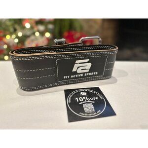 Fit Active Sports Black Leather Weightlifting Belt Medium With Double Prong Buck